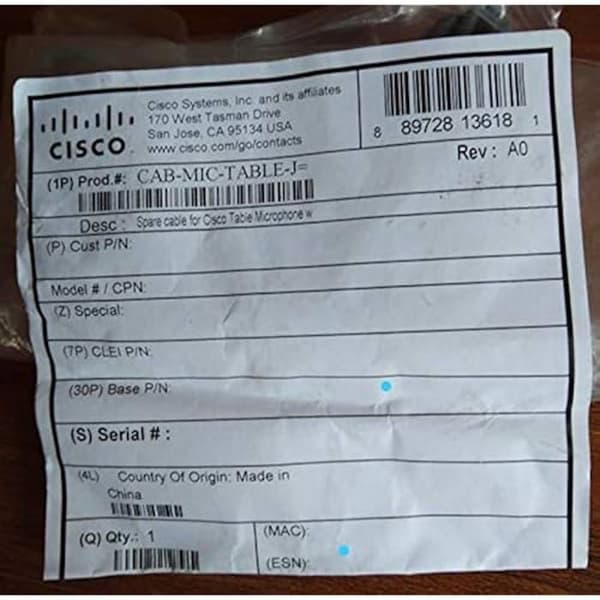 Ljudkabel - CISCO - Bordsmikrofon - 3,5 mm jack - Rund form - 1 enhet