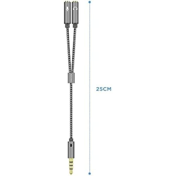 AISENS A128-0415 Ljudadapterkabel Jack 3,5 4pin/M-2xJack 3,5 3pin/H, grå, 25 cm