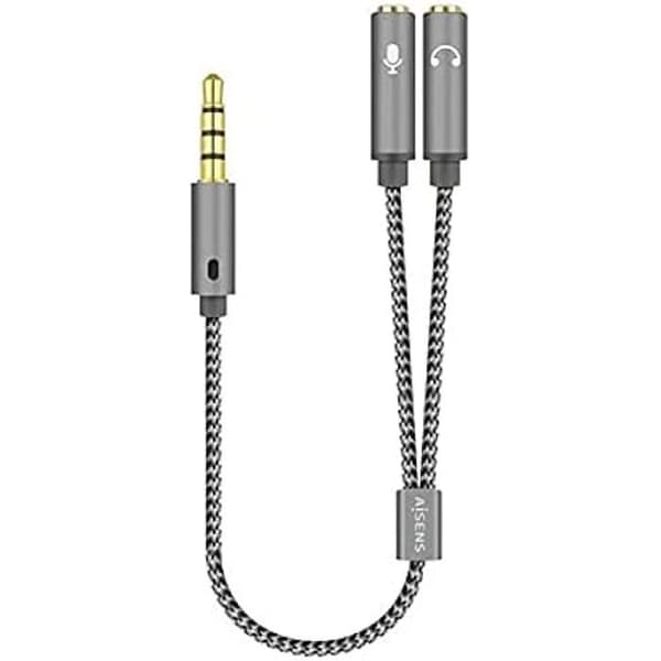 AISENS A128-0415 Ljudadapterkabel Jack 3,5 4pin/M-2xJack 3,5 3pin/H, grå, 25 cm