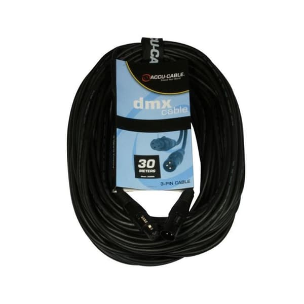 C kabel DMX - AMERICAN DJ - AC-DMX3-30 - 3 stiftar - Längd 30m - Färg Svart