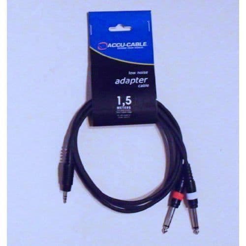 Accu Cable S-jack 3,5 mm till 2x M-jack 6,3 mm ljudkablar 1,5 m - AC-J3S-2J6M/1,5