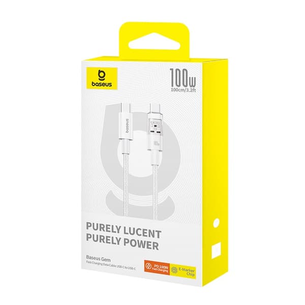 Baseus Gem USB C til USB C hurtigopladningskabel 1 m 100 W Hvid