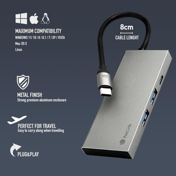NGS Wonder Dock4 Pro USB-C 3.0 till HDMI, 2 USB-A- och USB-C-adapter