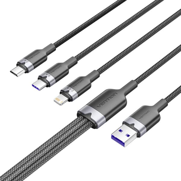 USB 2.0 A til 3-i-1 6A-kabel Vention CTRBG 1.5M (svart)