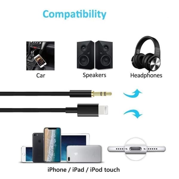 Kabel Audio Bil Adaptör Jack Auxiliar Kompatibel för iPhone 11 11 PRO X XR 8 7 6