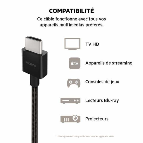 HDMI-kabel 2.1 - BELKIN - 2 m - Ultra HD - 48 Gbit/s - Svart