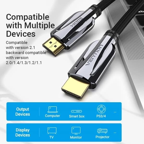 VENTION High Speed HDMI 2.1 HD-kabel 8K@60Hz för PS3/4 TV Monitor Projektor 3m