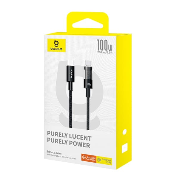 Baseus Gem USB C til USB C hurtigopladningskabel 2 m 100 W Sort