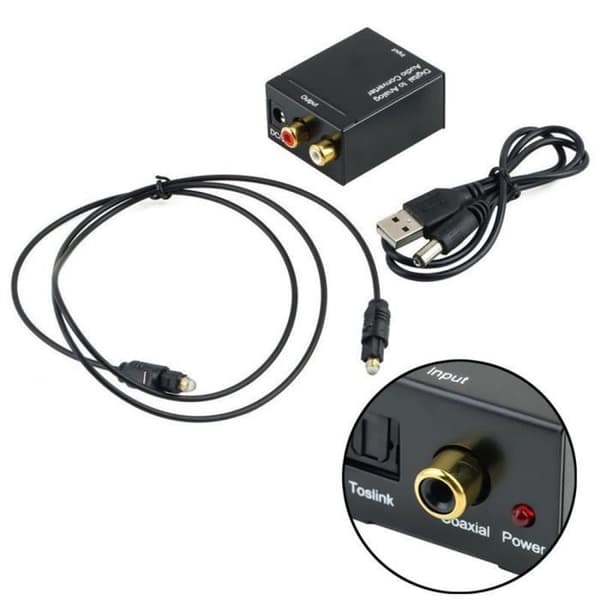Toslink Digital Optical Converter Adapter Coax till Analog L/R RCA Adapter + Kabel