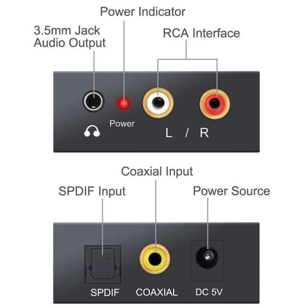 Omvandlare 3,5 MM digitalt ljud (Toslink och koaxial) till analog (Cinch) ljudomvandlardekoder med en omvandlarkontaktadapter