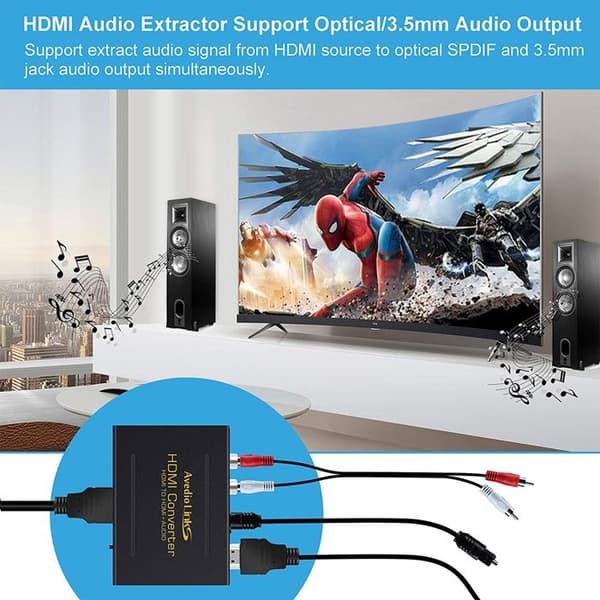 TD® HDMI Audio Extractor Converter SPDIF + RCA L - R TV DVD Svart - Video- och ljudtillbehör - HDMI-kabel och kontakt