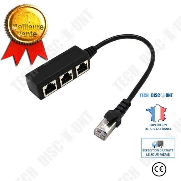 TD® RJ45 1 till 3 Ethernet LAN-nätverk 3-vägs splitterkabelförlängningsadapter Tillbehör Anslutningsenheter 3 ingångar