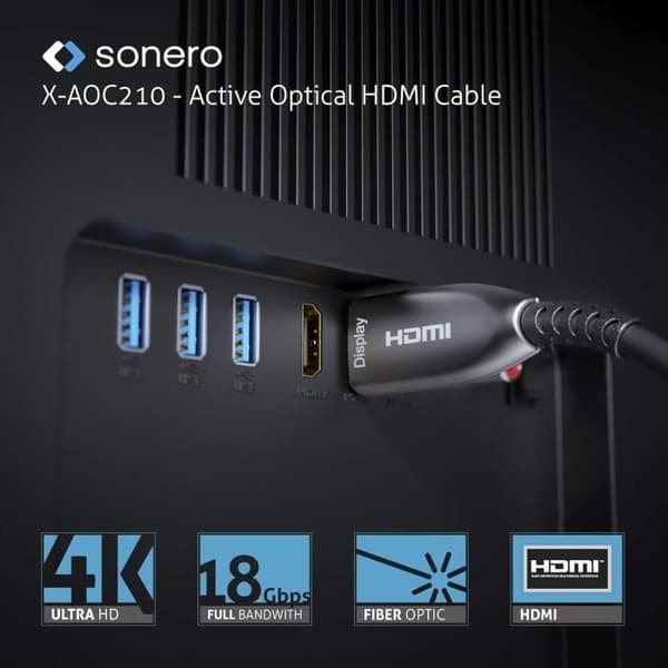 Sonero HDMI 2.0b fiber optic cable 50m UHD 2160P 4K60Hz 444 HDR 18Gbps