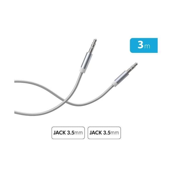 Audio Jack 3.5mm-kabel - FORCE POWER - Förstärkt väv - 3m - Optimal ljudöverföring - Vit