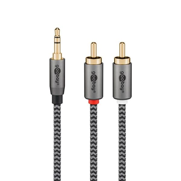 GOOBAY Ljudkabel Jack 3.5 - 2 RCA hanar guld nylon flätad 5m
