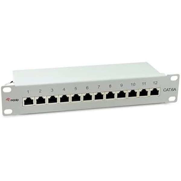 Sammanställningspanel - EQUIP - 326523 - 12 portar kategori 6A - 10" - Ljust grå stål Grå