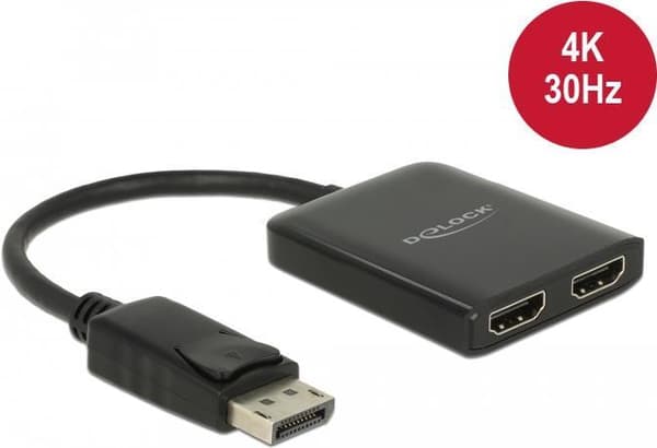 DeLock Displayport 1.2 Splitter 1 x Displayport ind > 2 x HDMI ud 4K 30 Hz - video/lyd splitter - 2 x HDMI - desktop