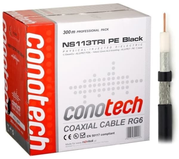 Conotech NS-113 Trishield PE sort kabel i metermål