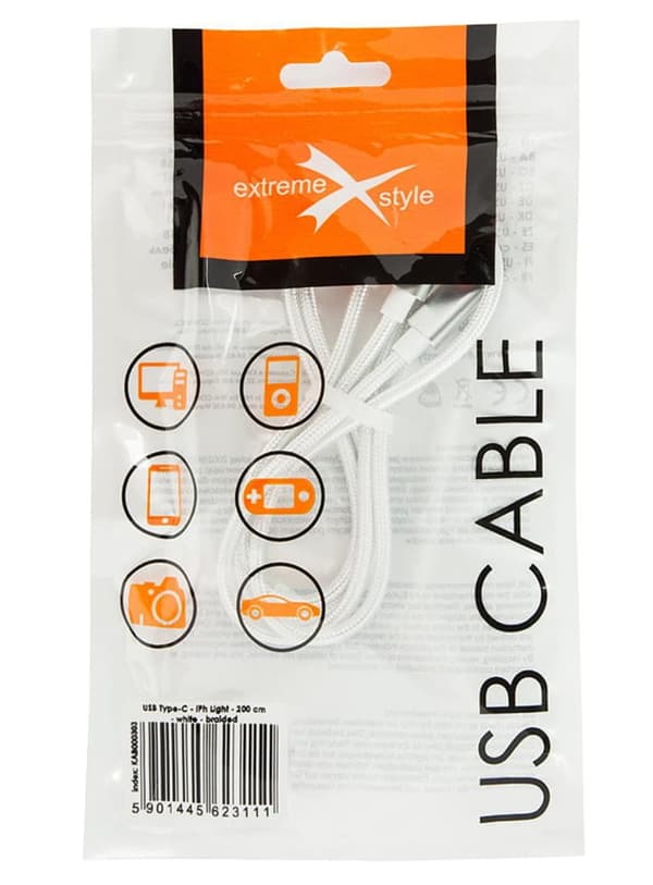 Flettet kabel PD USB Type-C Lightning 2m