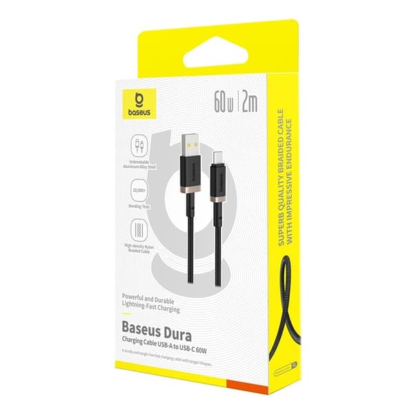 Baseus Dura USB Type A - Type C 60 W pikalatauskaapeli 2 m Musta, Kulta