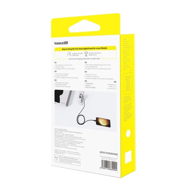 Baseus Dura USB Type A - Type C 60 W pikalatauskaapeli 2 m Musta, Kulta