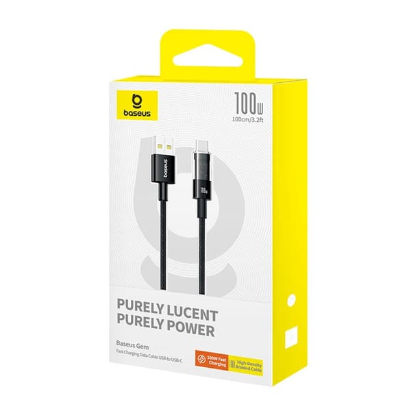 Baseus Gem USB A till USB C snabbladdningskabel 1 m 100 W Svart