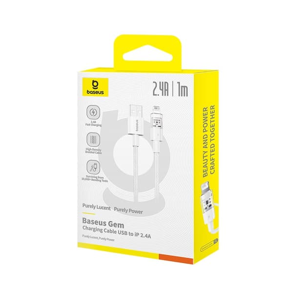 Baseus Gem USB til IP 2.4A hurtigopladerkabel 1 m Hvid