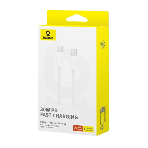 Baseus Superior USB C til USB C datakabel 2 m 30 W Hvid