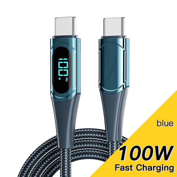 INF 100W Digital Display USB-C-kabel - Flätad Blå 1m