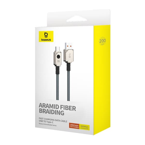 Baseus Ubrydeligt USB A til USB C kabel 2 m 100 W Hvid