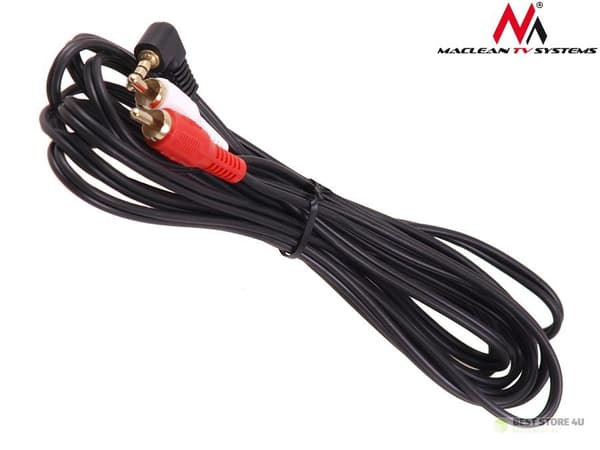 Maclean 3,5 mm mini-jack vinkelkabel, 2RCA, 3 m, sort, MCTV-825