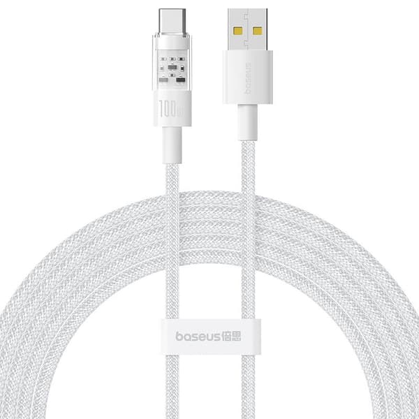 Baseus Gem USB A til USB C hurtigopladerkabel 2 m 100 W Hvid
