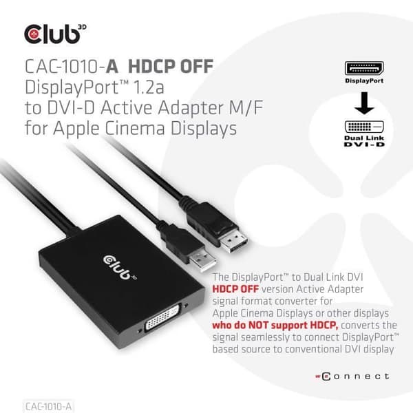 CLUB3D CAC-1010-A VIDEOKABEL OCH ADAPTER 0,6 M DISPLAYPORT DVI-D +