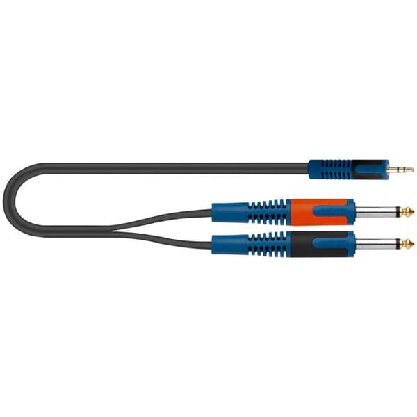 Ljudkabel - Roksolid - 2 han-jack 6,3 mm till 1 stereo-hanjack 3,5 mm - 5 m - Syrefri koppar
