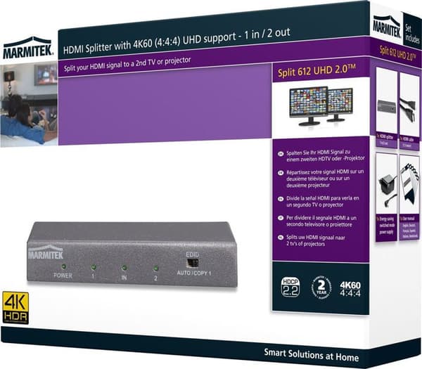Video-ljud splitter - Marmitek - Split 612 UHD - 2 x HDMI - Dolby Atmos - Integrerad equalizer