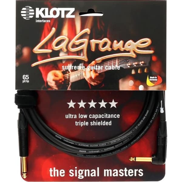 KLOTZ LAGPR0600 - LaGrange supreme gitarrkabel med vinklad jackplugg och guldkontakter 6 meter