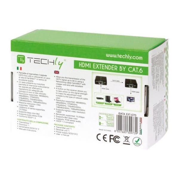 Längdare för ljud och video - techly - HDMI Full HD 3D förlängare - 60 m - Svart - HDMI-kontakt