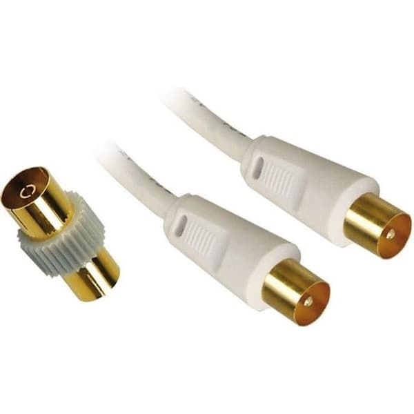 APM TV-kabel - hane / hane - 9,52 mm - vit - 5 m + kvinnlig adapter
