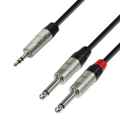 Adam Hall ljudkabel 4 Star 3,5 mm stereojack till 2 x 6,3 mm monojack, längd 1,5 m
