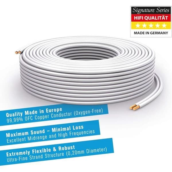 Högtalarkabel - PureLink - SP061-030 - 2x2,5 mm² - Koppar OFC - 30 m - Vit