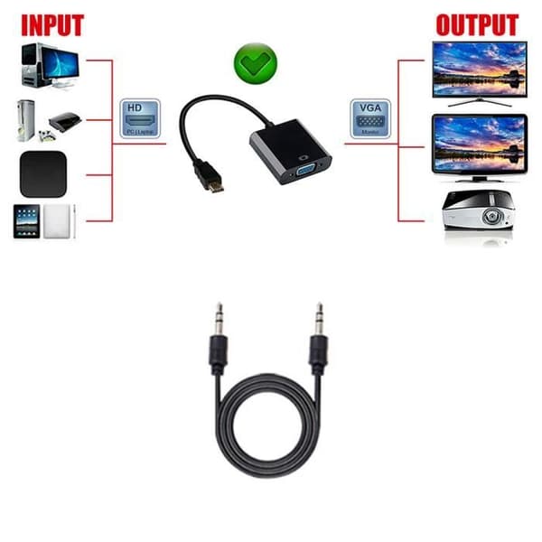 OCIODUAL HDTV hane till VGA hona Adapter Converter Kabel 1080P Video Audio Svart Kompatibel med bärbar dator