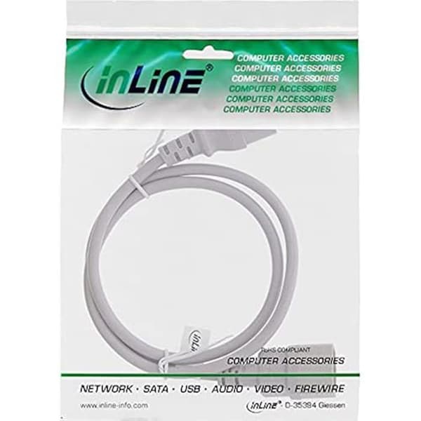 Elledragningskabel - INLINE - 16501A - PVC-kabel 1m - Kontakter C13/C14 - Ideal för apparater med låg värme