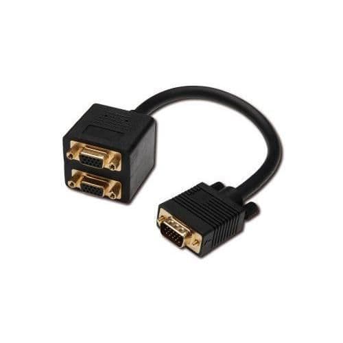 Digitus AK-310400-002-S Y-splitterkabel HD15 hane / dubbel VGA HD15 hona Svart 20 cm