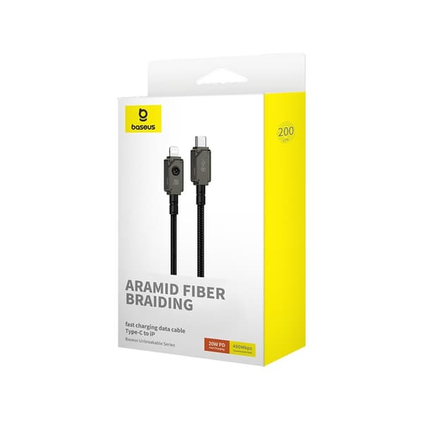 Baseus Ubrydeligt USB C til iP-kabel 2 m 20 W Sort