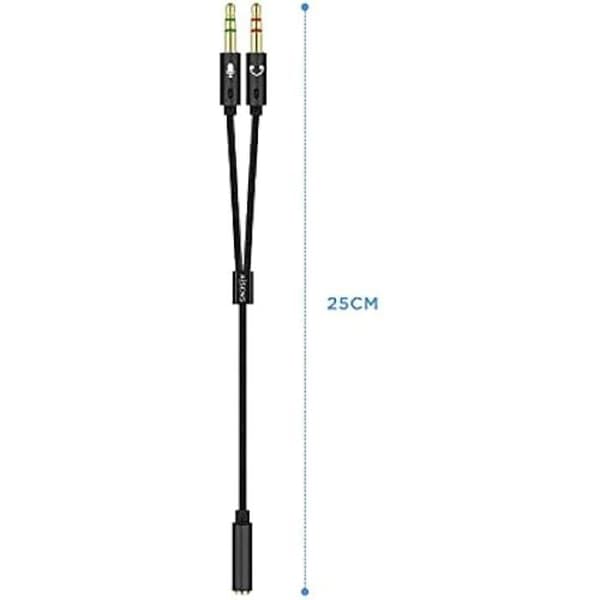 AISENS A128-0418 Ljudadapterkabel Jack 3,5 4pins/H-2xJack 3,5 3pins/M, svart, 25 cm