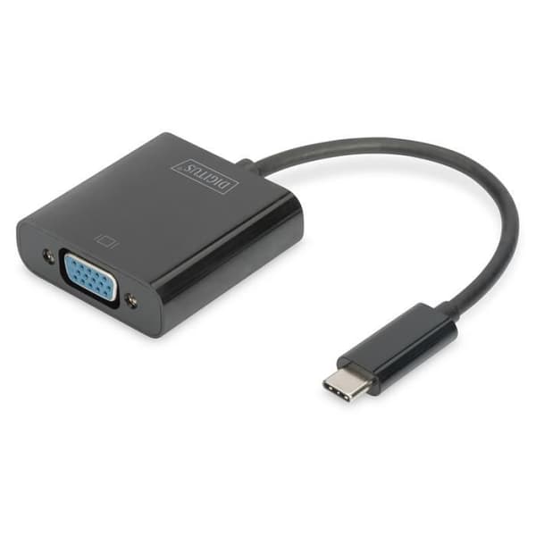 Digitus DA-70853, 0,15 m, USB C, VGA (D-Sub), hane, hona, rak Svart