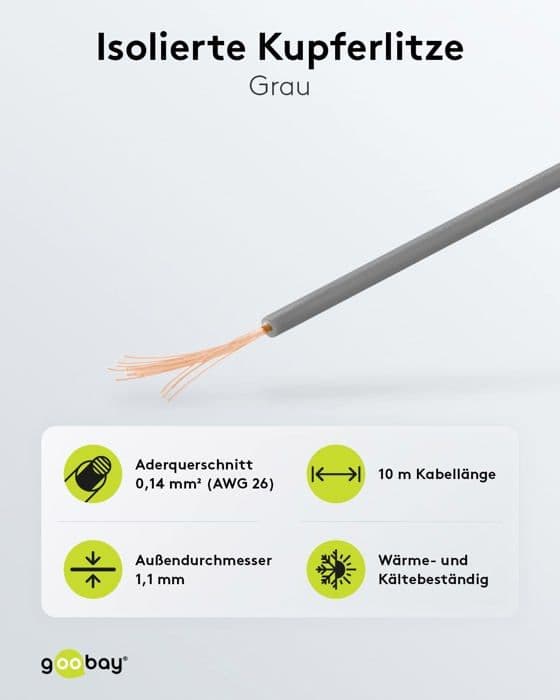 Goobay - 55047 - 1 tråd isolerad kopparkabel, flertrådig (18 X 0,1 Mm), 10 M kabellängd