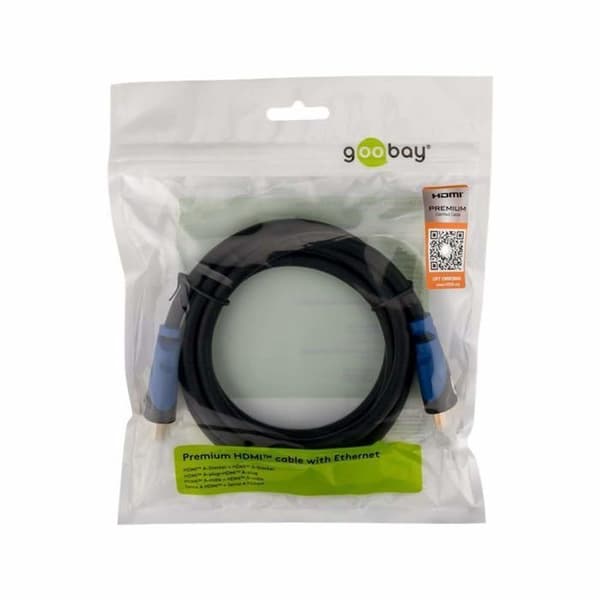 Goobay Premium High Speed HDMI med Ethernet (1,5 m) - HDMI 2.0 Ethernet-kabel hane / hane Premium-kompatibel 3D och 4K @ 60Hz (