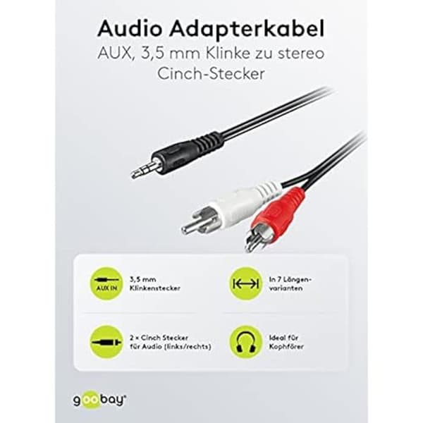 Audio/Video-adapterkabel - GOOBAY - 50779 - 20,0 meter - 3,5 mm stereojack till 2x RCA-jack