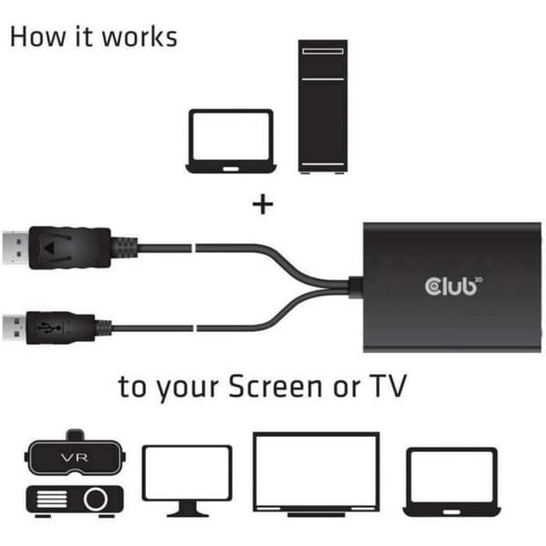 TV-adapter, monitor club3D CAC-1010 [1x DisplayPort hane, USB 2.0 typ A hane - 1x DVI hona 24 + 5 stift] Svart 1 st (s) | KABEL -